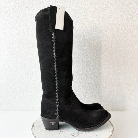 Lane PLAIN JANE Womens Cowboy Boots 7.5 Black Suede Western Cowgirl Mid Calf - Picture 2 of 11